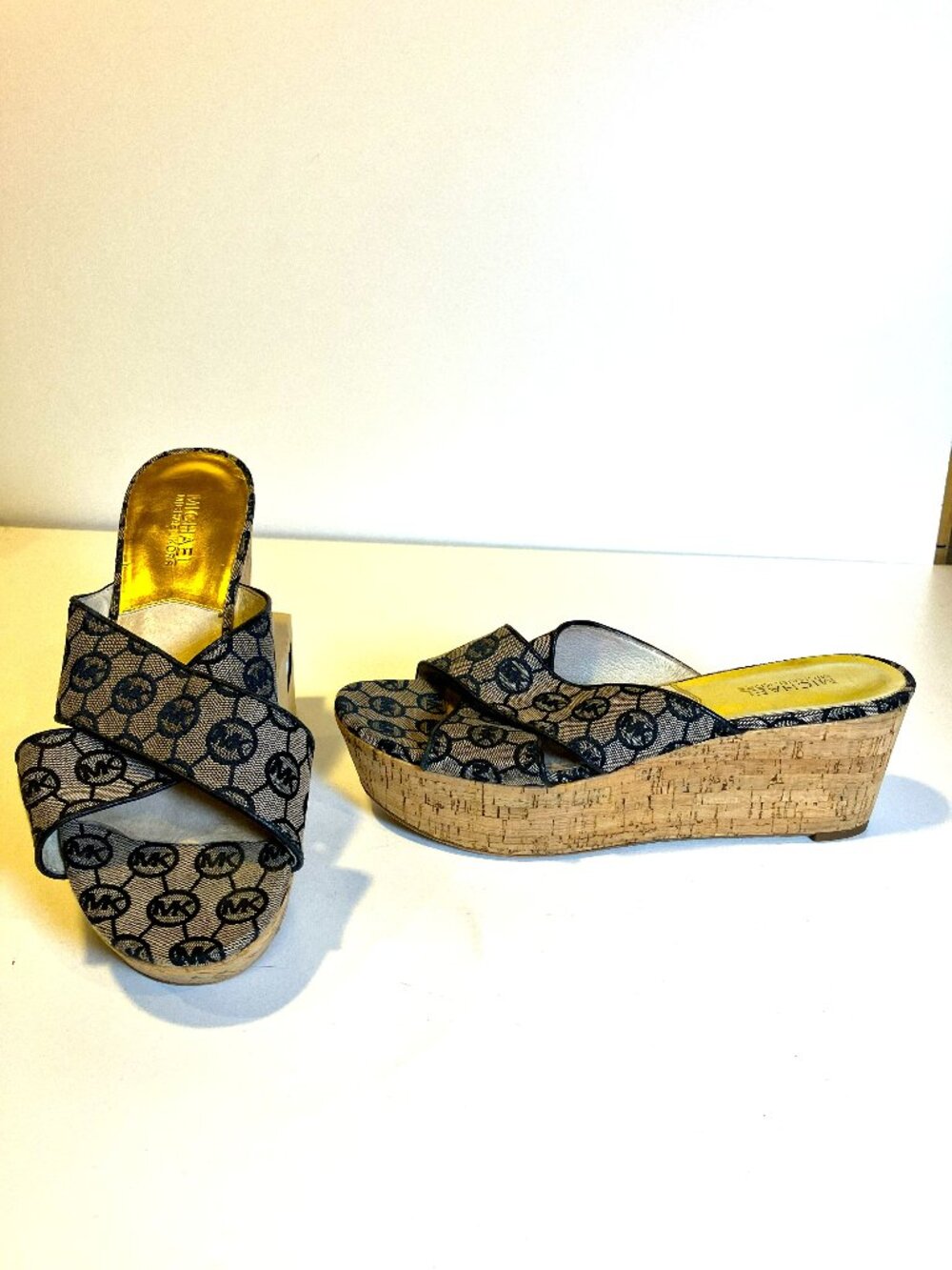 MICHAEL KORS Monogram Cork Platform Sandals.  Size 9.  Excellent preown.